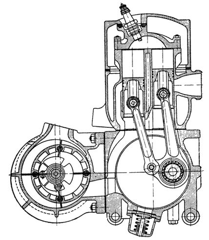Схема двухтактного двигателя с П-образным расположением цилиндров