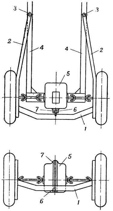 Схема задней подвески с неизменной шириной колеи задних колес и направляющей на картере главной передачи