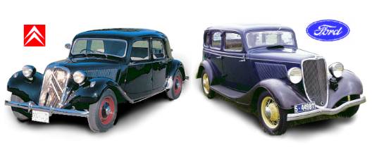 Citroën Traction Avant 1934  (left) & Ford Fordor Sedan 1933 (right)